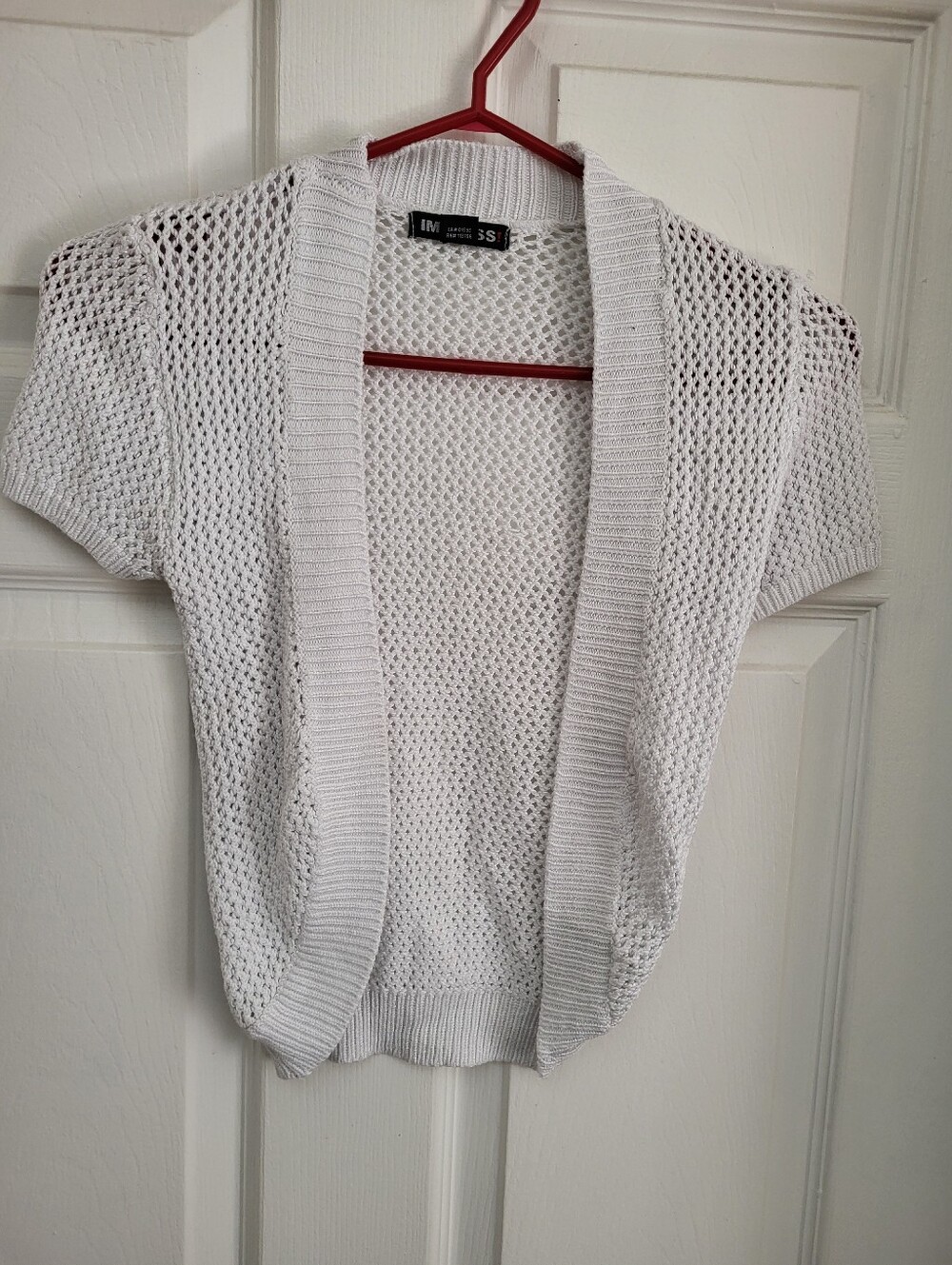Impressions White Open-Knit Short-Sleeve Cardigan Sweater